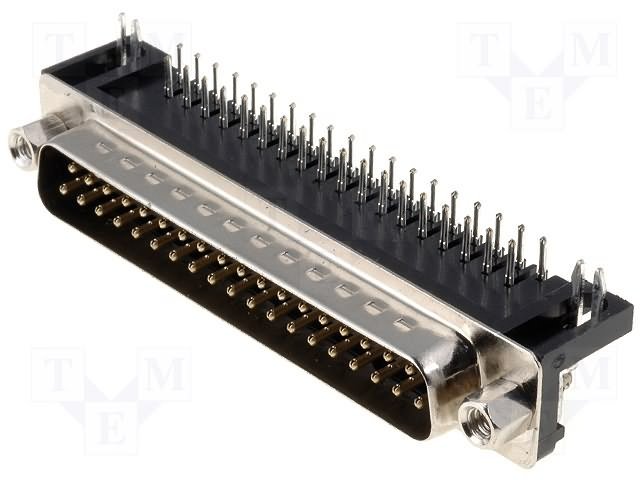 37PIN D-SUB, štekers, PCB type, leņķisks, plastmasu korpuss