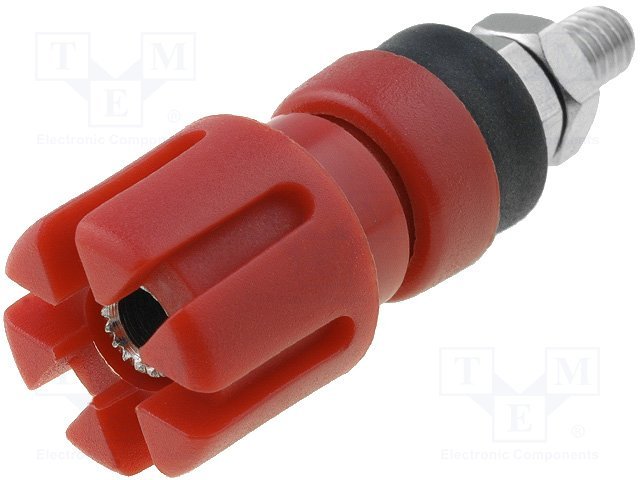 Testera ligzda, 4mm, L=48mm, 30A/60VDC, šasijai, sarkana krasa