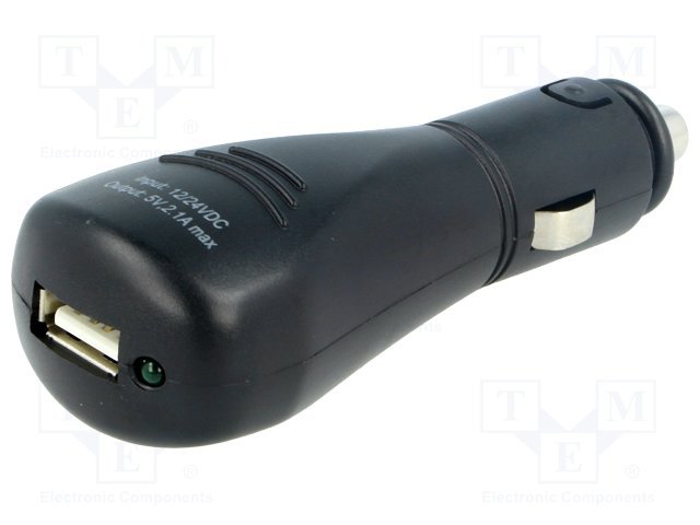 auto štekers piepīpētājam (12...24V DC) uz USB ligzda, 5V, 2.1A, melnā krasa