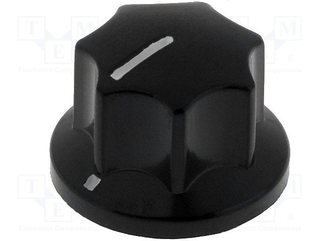 Potenciometru rokturitis Ø15x12.3mm, bakelits, melnā krasa, Ø6.4mm, ar skruvi