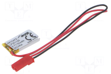 Akumulators Li-pol, 3.7V/50mAh, konn+sock 2.54*2pins, 3.5x20x11mm