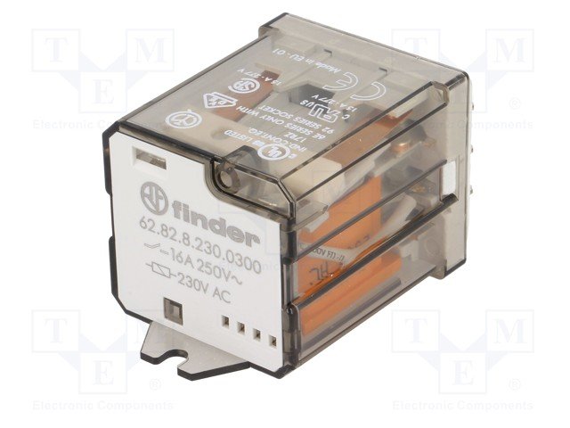 Relejs 230V/AC, DPST-NO, 2x16A/240VAC, 7.25kΩ(31.7mA), divas grupas uz saslēgšanu, 38.2x68x35.8mm, FINDER