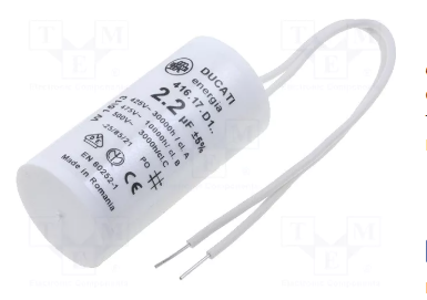 2.2/475VAC+cable elektromotoru kondensators, ±5%, Ø28x55mm, 10000h, DUCATI ENERGIA