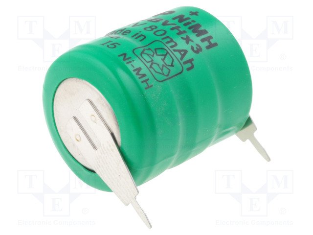 Akumulatori JJJ, 3*V80H, THT, Back-up, 80mAh, Ni-Mh, Ø16x18mm, 3.6V, 7.92 g