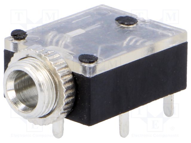 3.5mm ligzda, stereo, plastmasas, uz šasija, skūvajamais M6, 2 x on/off