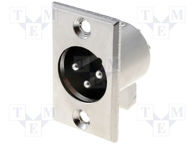 XLR 3PIN, štekers, šasijai ar flanciem (2 skrūves)