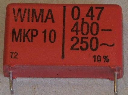 470nF/400VDC, 250VAC, ±10%, polipropilēns kondensātors 27.5mm, 9x19x31.5mm, WIMA