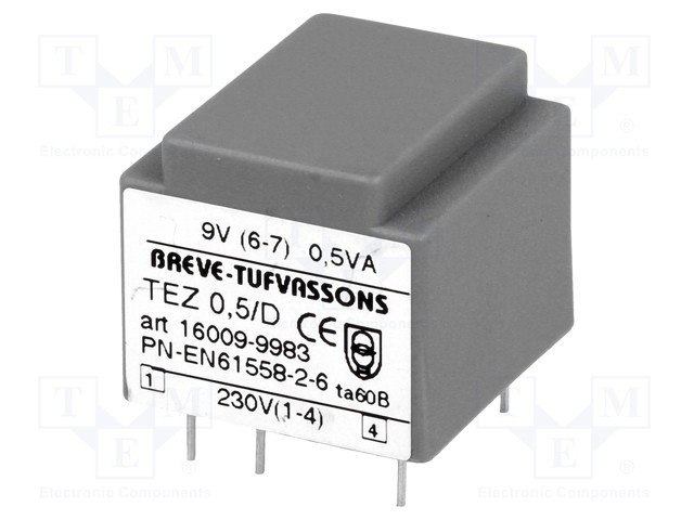 Transformators 220V=>9V, 50mA, 0.5VA, 22x24x19mm