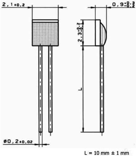 PT1000-550, temperatūras devējs, 1000R, 12.3x2.1x0.9mm, cl.B 0,3 %, 3850ppm/°C, -70...550°C