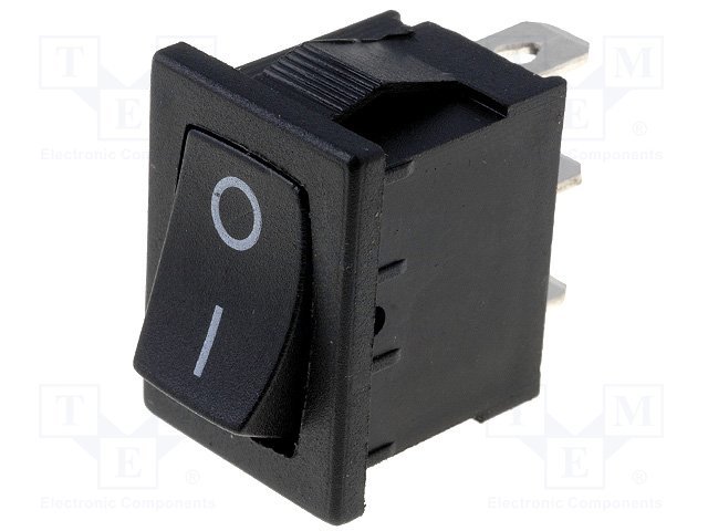 Taustiņslēdzis SPDT, ON-ON, 3A/250VAC, 18.8x12.9x13.8mm, (--O), melnā krasa, ar fiksāciju