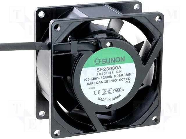 80x80x38mm, AC230V, ritgultnis, 40.7m3/h, 32dB, 2400rpm, 14W, Ventilators