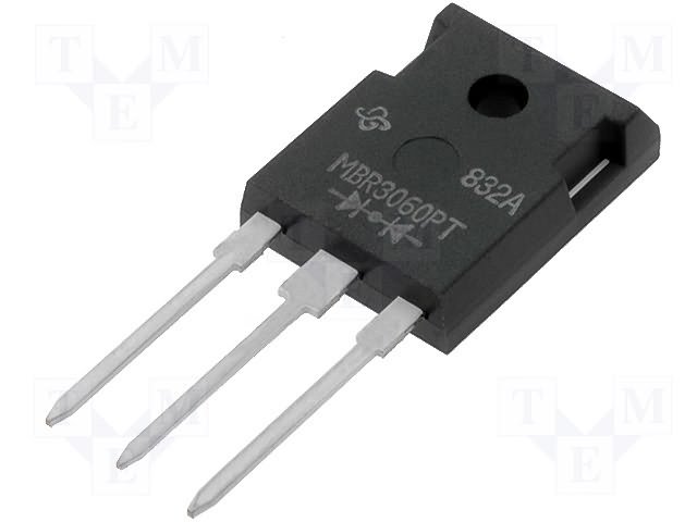 MBR3060PT, 2xDiodes Schottky, 60V, 2x15A, (Anod-Katod-Anod) (---|>|---/---|<|---), TO-247