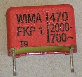 470pF/2000VDC, 700VAC, ±5%, polipropilēns kondensātors 15mm, 5x12.5x18mm, WIMA
