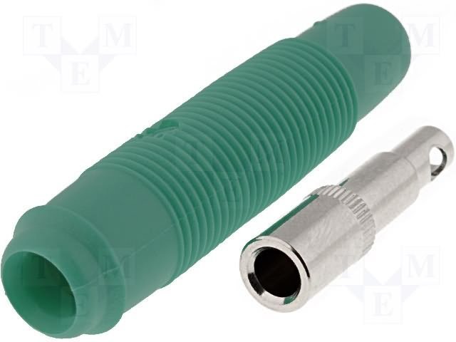 Testera ligzda, 4mm, 16A/60VDC, L=48mm, lodējamas, vadam, zaļa krasa