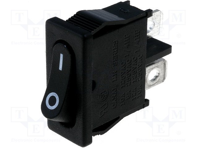 Taustiņslēdzis SPST, OFF-ON, 4A/250VAC, 9.5x21mm, (--O), melnā krasa, ar fiksāciju