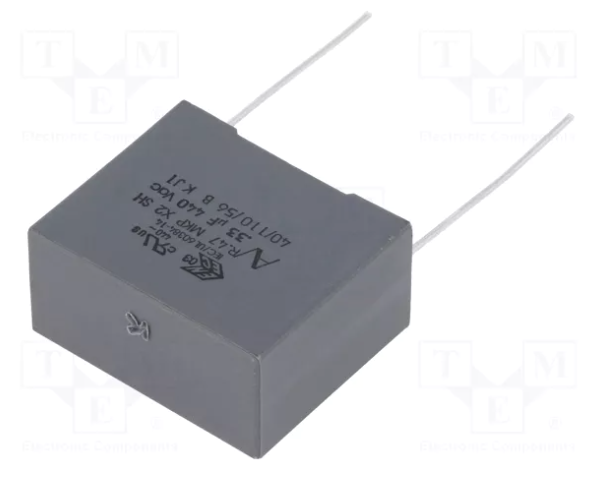 330nF 440VAC, 1000VDC, plēves kondensatori polipropilēna, ±10%, P22.5, 26,5x13x22mm, traucējumi X2, KEMET