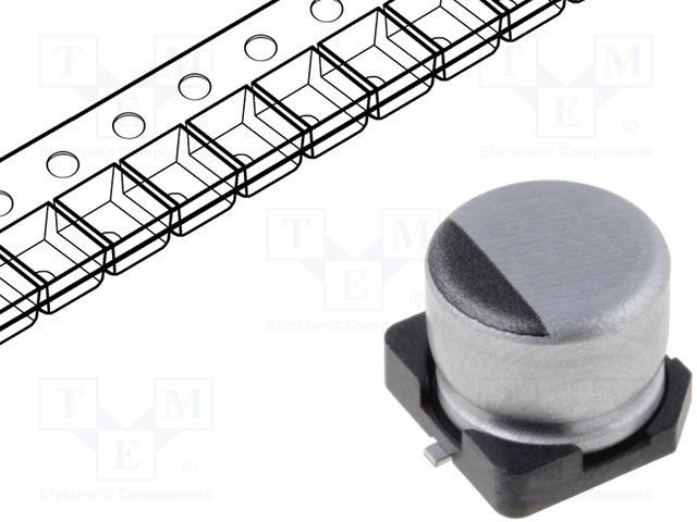 680/16V SMD 105C, Ø10x10mm, ±20%, elektrolitiskais kondensators, 1000h, NICHICON