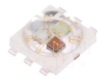 Ultra spožas gaismas diode, 3W, 1.9..2.5/3..3.6/3.1..3.7V/350mA, 47-55lm/69-81lm/18-21lm, 140grad, 4x4x1.85mm, RGB, PLCC6