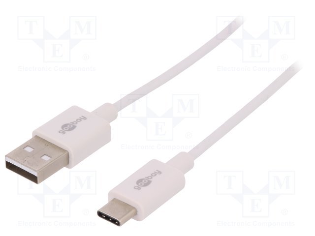 USB-C štekers/USB-A 2.0 štekers, vads, baltā krasa, 1m