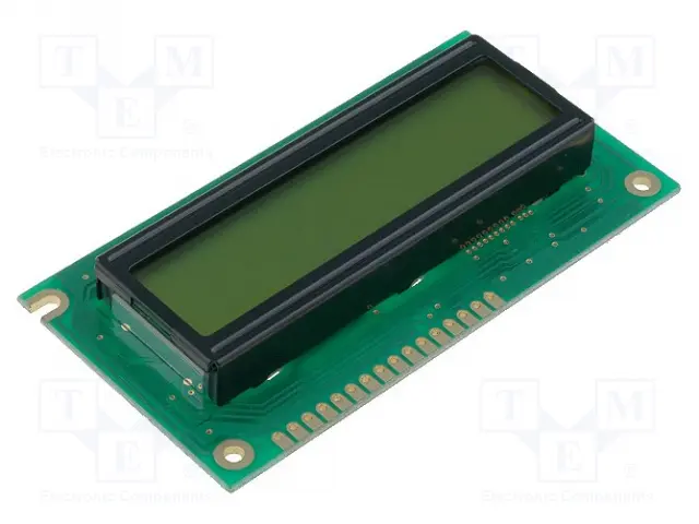 Šķidrā kristala displejs 16x2, STN Positive, kontakti no lejas, zaļa krasa, LED balta, 84x44x1335mm
