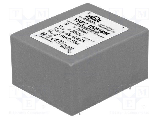 Transformators 220V=>2x6V, 2x830mA, 10VA, 44x53x27.9mm