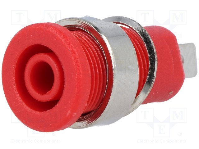 Testera ligzda, 4mm, 32A/60VDC, šasijai, sarkanā krasa