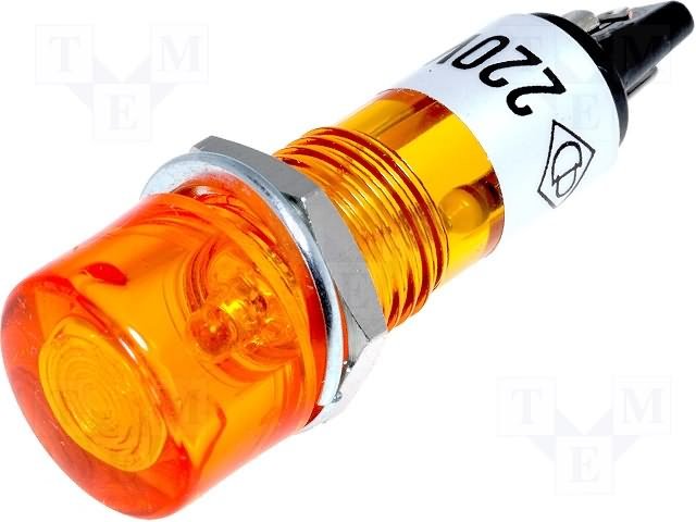 Neonu Indikatora lampiņa, 220V, 12x37.5mm, dzeltenā krasā