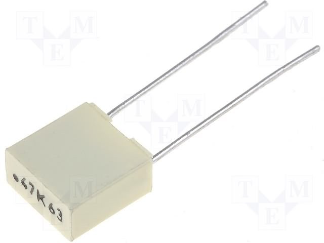 470nF/63VDC, 40VAC, ±10%, plēves, poliefirs kondensators, 5mm, 3.5x7.5x7.2mm, KEMET