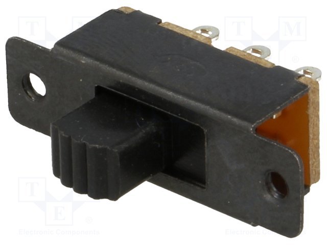Pārslēdzējs slīdbīdņu DPDT, 0,5A/24VDC, ON-ON, 23.3x7.5x8.1mm, L=4mm, divi kontakti uz divam stāvoklim
