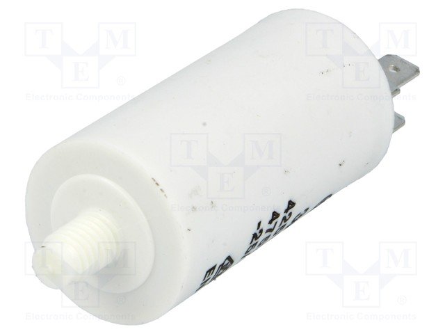 3.0/425VAC, ±5%, elektromotoru kondensators, klemes 6.3mm, 10000h, M8, Ø28x55mm