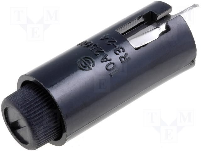 Drošinātāju turētājs PCB, 5x20, 10A, 250VAC, vertikāls
