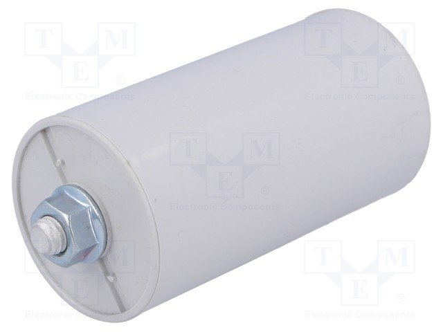 25.0/450VAC, ±10%, elektromotoru kondensators, klemes 6.3mm, 3000h, M8, Ø45x83mm