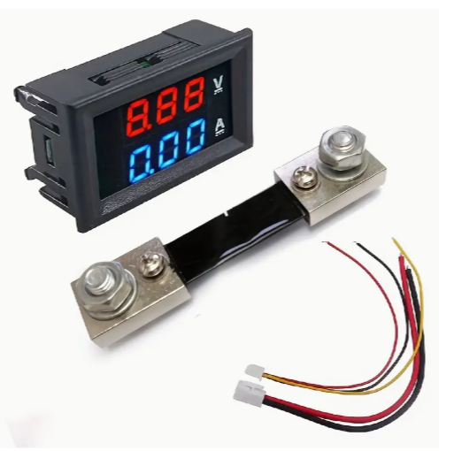 Modulis: Ciparu voltmetrs(sarkana)/ampērmetrs(zila), U=0...100VDC, I=0...50A, ar šuntu, barošana 4...30VDC, 48x29x25mm