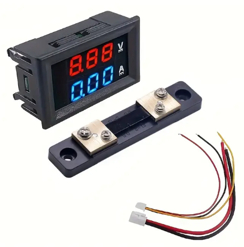 Modulis: Ciparu voltmetrs(sarkana)/ampērmetrs(zila), U=0...100VDC, I=0...100A, ar šuntu, barošana 4...30VDC, 48x29x25mm