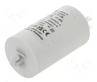 15.0/425VAC, ±5%, elektromotoru kondensators, klemes 6.3mm, 30000h, M8, Ø40x70mm
