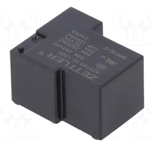 Relejs DC12V, SPDT, 40A/250VAC, 30A/28VDC, 155R(77mA), viens kontakts uz pārslēgšanu, 19.1x26.9x31.8mm, ZETTLER