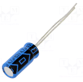 4.7/63V, 105C, Ø5x11mm, ±20%, Kondensators elektrolītisks, 2000h, VISHAY, ar lokaniem izvadiem