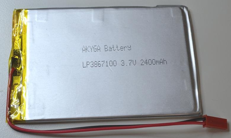 Akumulators Li-pol, 3.7V/2400mAh, konn+sock2.54*2pins, 3.8x67x100mm