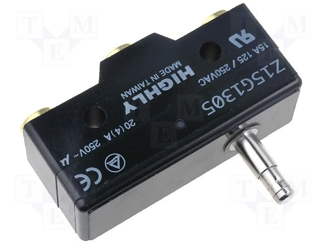 Mikropārslēdzējs ar štoku, SPDT, ON-(ON), 20A/250VAC, IP40, 49.2x17.45x24.2mm, 1kontakts