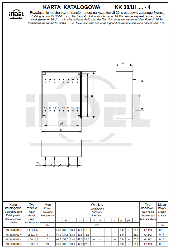 Transformators 220V=>2x6V, 2x830mA, 10VA, 44x53x27.9mm