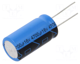 4700/16V, 105C, Ø16x31.5mm, ±20%, Kondensators elektrolītisks, 10000h, VISHAY, ar lokaniem izvadiem