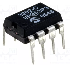 MCP3202-CI/P Mikroshēma A/D converter, Channels:2, 12bit, 100ksps, 2.7÷5.5VDC, DIP8