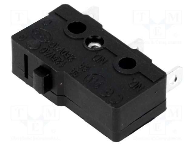 Mikropārslēdzējs bez sviras, SPDT, ON-(ON), 3A/250VAC, IP40, 19.8x6.4x10.2mm, 1.5N, viens kontakts uz parslēgšanu, HIGHLY