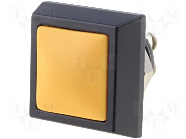 Antivandala poga, SPST-NO, OFF-(ON), 2A/36VDC, IP65, 17.5x17.5mm, M12mm, dzeltena
