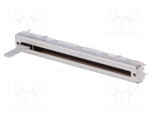 10k stereo slīdbinžu potenciometrs,  LOGARITMISKA atkarība, STEREO, metalisks, 100mW, 75x9x7mm