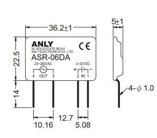 ASR-02DA Pusvadītāju relejs Uspol=3÷32VDC, 2A, Ukom=24÷280VAC, SIP, Series: ASR, zero voltage switching