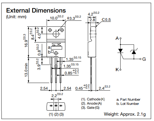 FD312S2D Tiristors 170V, 3A, Idt<10mA, TO-220F