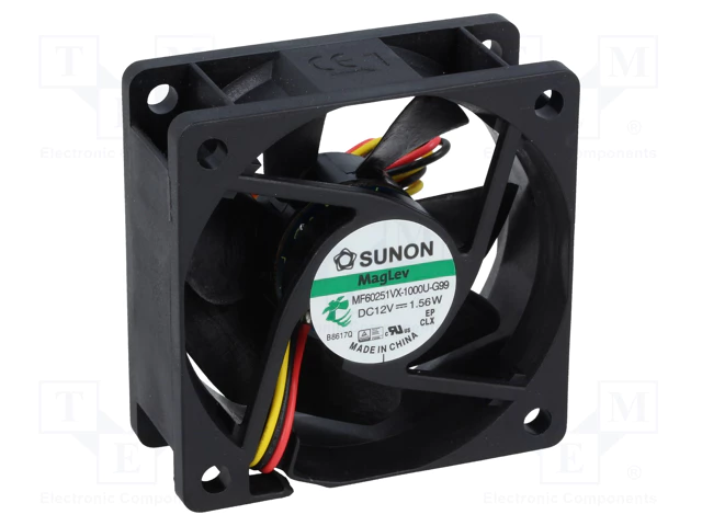 60x60x25mm, DC12V, MagLev, 45.63m3/h, 31.2db, 5200RPM, 1.56W, Ventilators ar devejam tips F