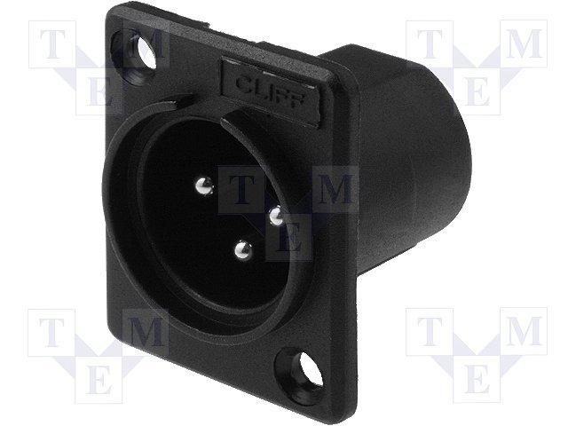 XLR 3PIN, štekers, šasijai ar flanciem (2 skrūves), CLIFF