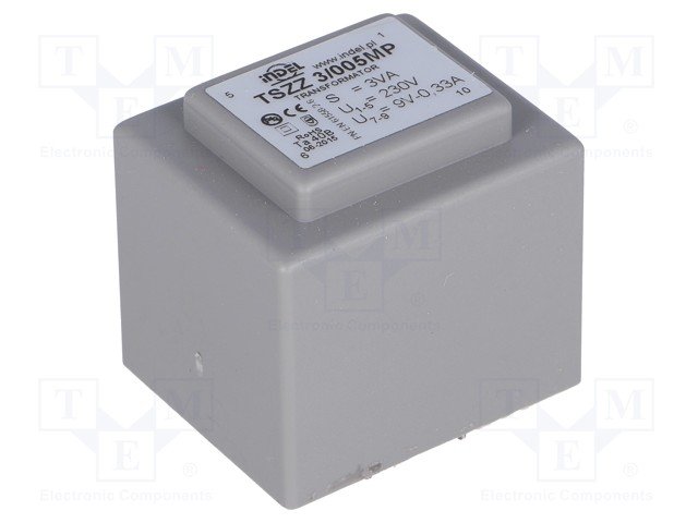 Transformators 220V=>9V, 333mA, 3VA, 32.3x27.3x29mm